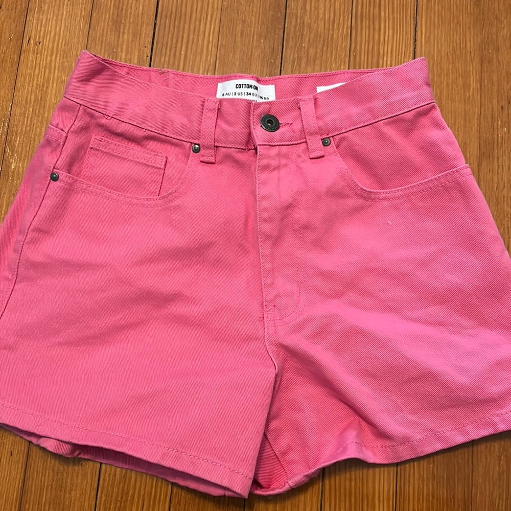 Pink Cotton Denim Shorts/Jorts